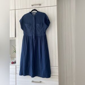 Everlane Navy Midi Craft Dress Linen Small